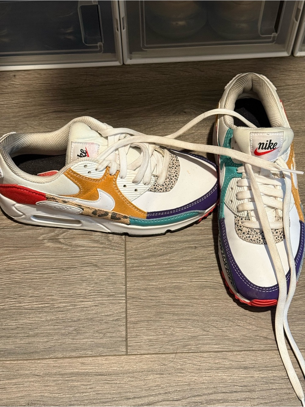 Nike White Sneakers with Purple, Teal & Mustard Accents - Picture 2 of 4